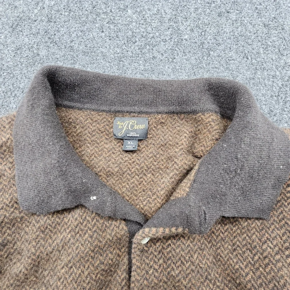 J. CREW 100% Cashmere Herringbone Jacquard Collared Sweater Sz Xl